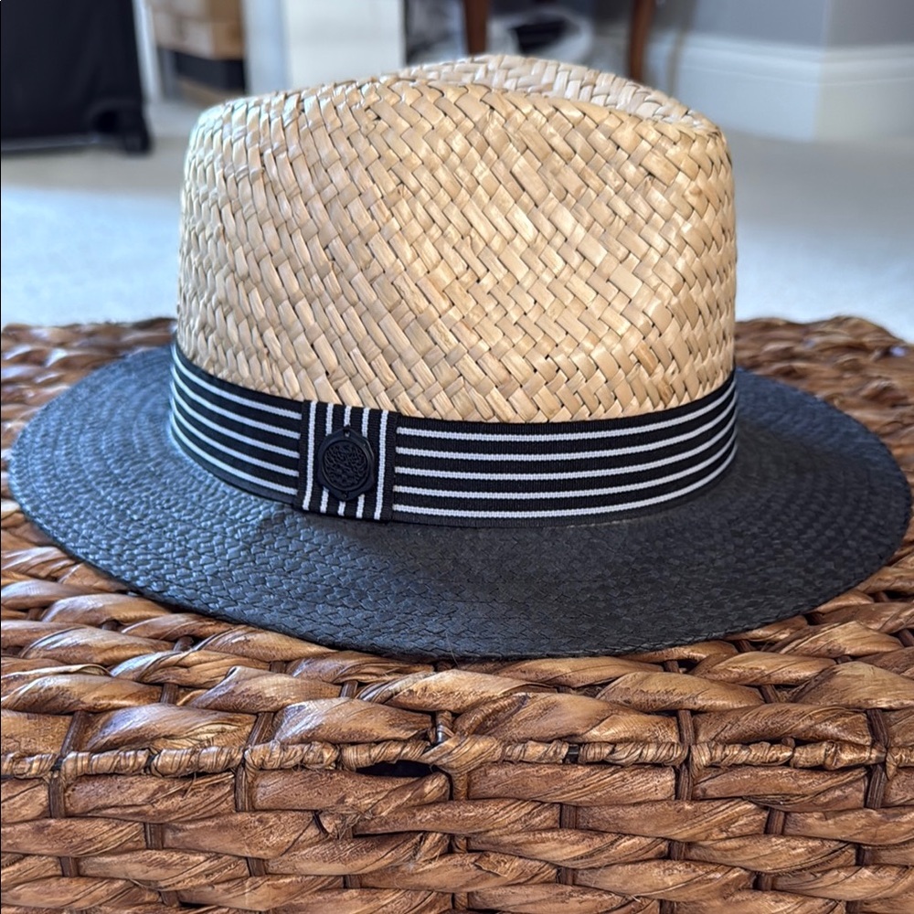 Vince Camuto Black and Tan Straw Fedora